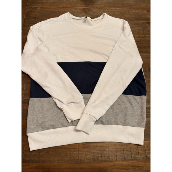 CRML Colorblock Sweatshirt White Navy Gray Long Sleeve Pullover Size M - Picture 1 of 5